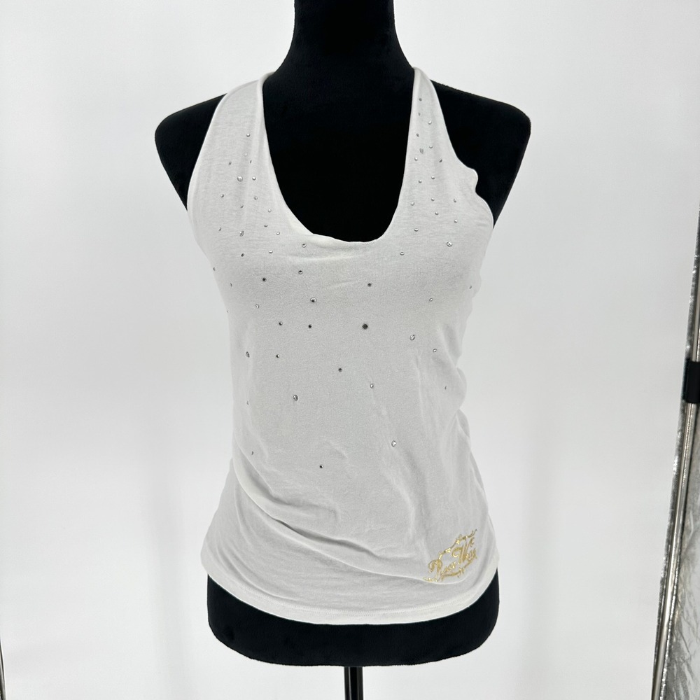 Y2K Rocawear White Halter Rhinestone Top Sleeveless 2000s VTG L/XL